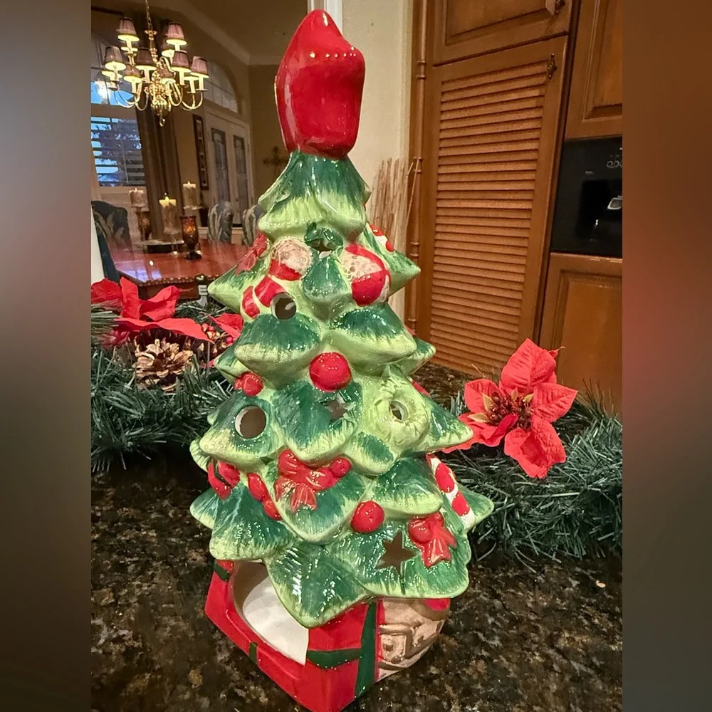 Festive Ceramic Christmas Tree with Red Star